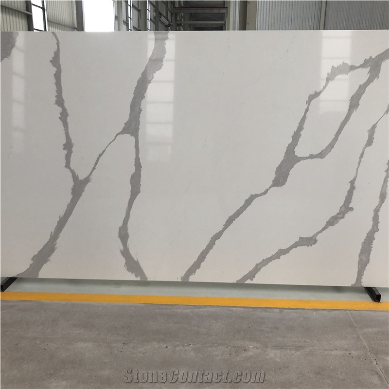 Artificial Calacatta White Marble With Black Vein Quartz Slabs