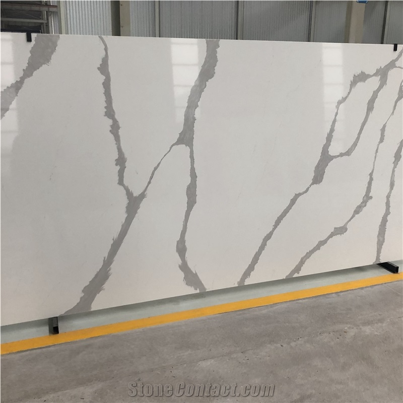 Artificial Calacatta White Marble With Black Vein Quartz Slabs