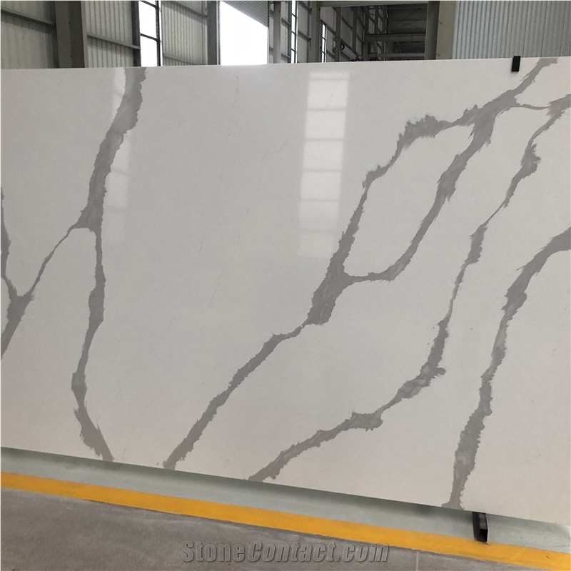 Artificial Calacatta White Marble With Black Vein Quartz Slabs