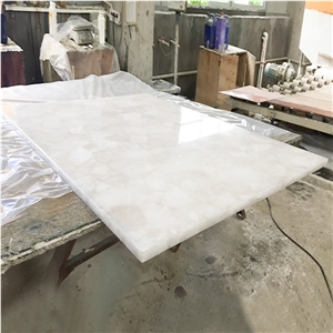 Polishing White Crystal Quartz Semiprecious Stone Slab