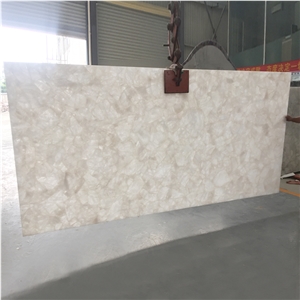 Polishing White Crystal Quartz Semiprecious Stone Slab
