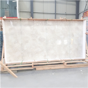 Polishing White Crystal Quartz Semiprecious Stone Slab