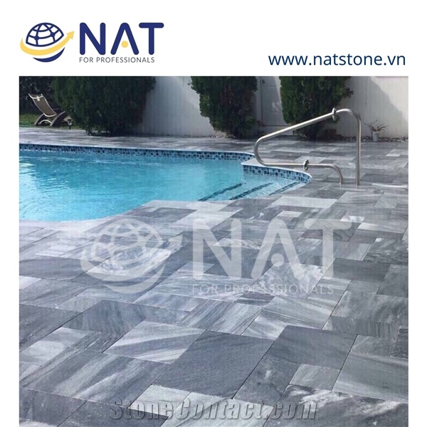 Vietnam Straight Vein Grey Sanded Marble For Swimming Pool Deck Pavers
