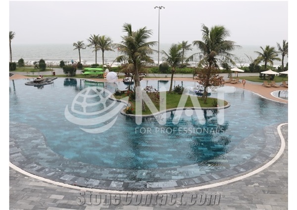 Vietnam Straight Vein Grey Sanded Marble For Swimming Pool Deck Pavers
