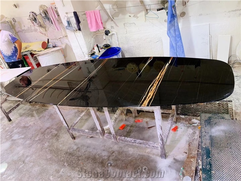 10 Seat Marble Noir Sahara Oval Restaurant Dining Table Tops