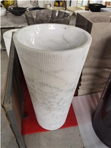 Chisel Exterior Marble Carrara Pedestal Wash Basin Bath Sink