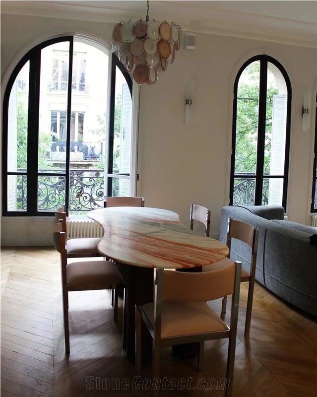 Round Marble Calacatta Viola Dining Table With Copper Base