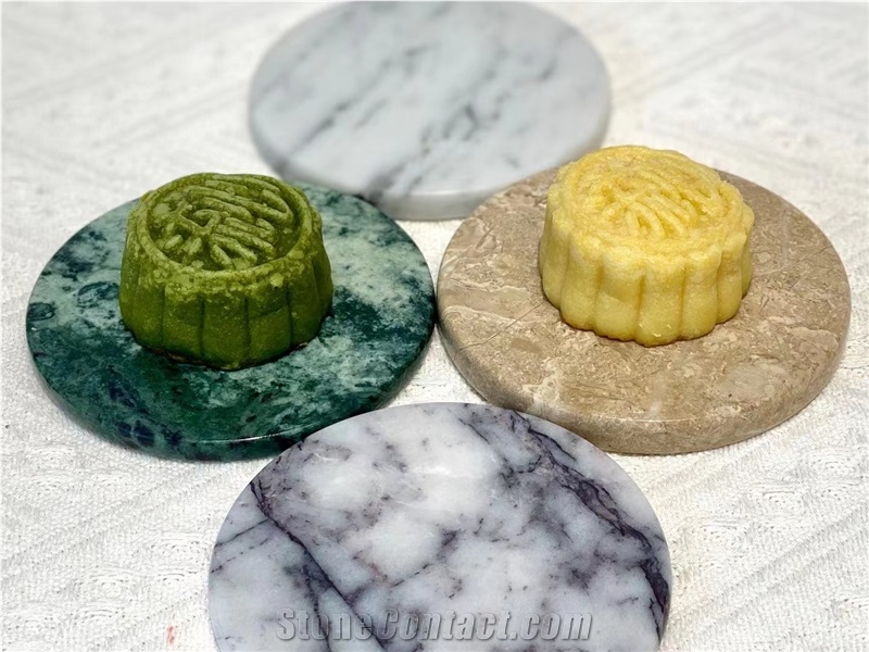 Travertine Round Dishes Carved Stone Dessert Serving Plates