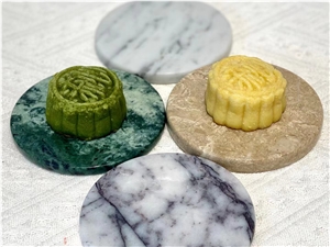 Travertine Round Dishes Carved Stone Dessert Serving Plates