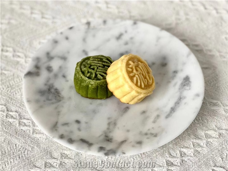 Travertine Round Dishes Carved Stone Dessert Serving Plates
