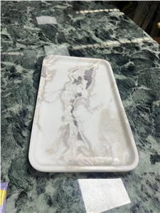 Travertine Round Dishes Carved Stone Dessert Serving Plates
