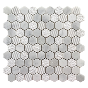 1 Inch Hexagon Carrara White Marble Stone Mosaic Textured 1 Inch Hexagon Carrara White Marble Stone Mosaic Textured