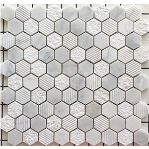 1 Inch Hexagon Carrara White Marble Stone Mosaic Textured
