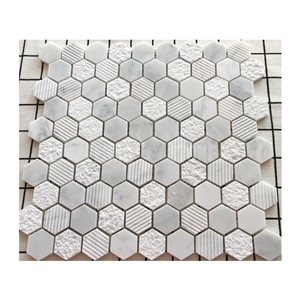 1 Inch Hexagon Carrara White Marble Stone Mosaic Textured