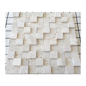 3D White Travertine Mosaic Wall Tile Square Pattern Tiles