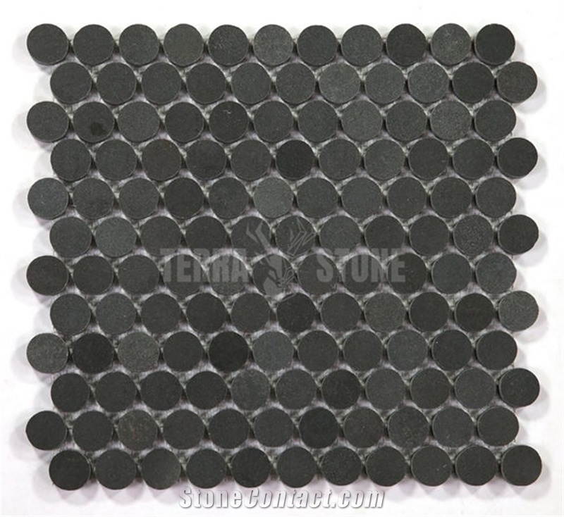 Basalt Penny Round Black Stone Mosaic Tile
