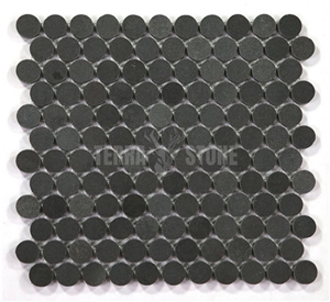 Basalt Penny Round Black Stone Mosaic Tile