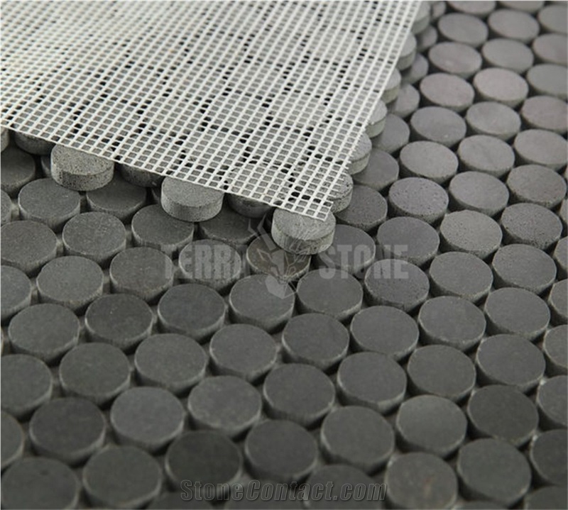 Basalt Penny Round Black Stone Mosaic Tile