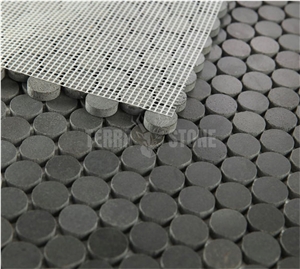 Basalt Penny Round Black Stone Mosaic Tile