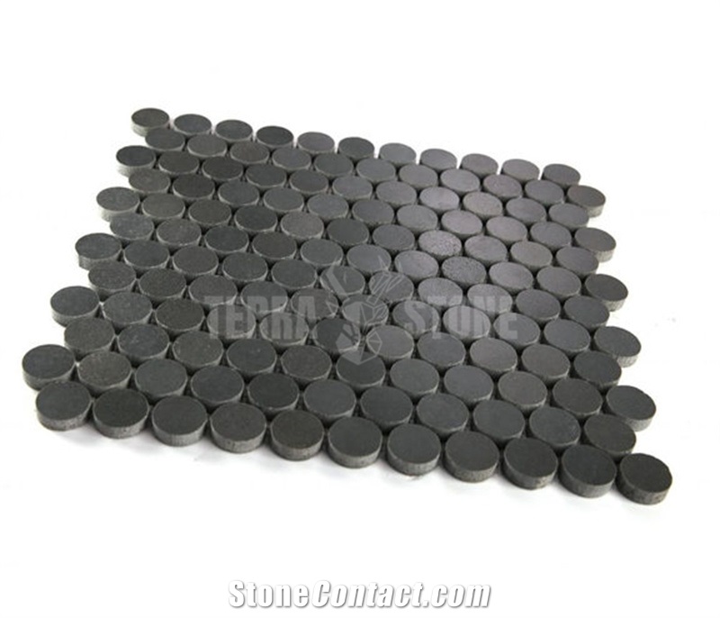 Basalt Penny Round Black Stone Mosaic Tile