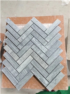 Blue Wood Vein Marble 1"X3" Herringbone Mosaic Floor Tile Blue Wood Vein Marble 1"X3" Herringbone Mosaic Floor Tile