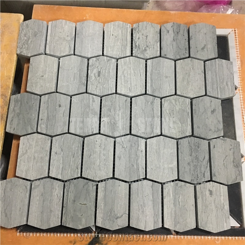 Blue Wood Vein Marble 1"X3" Herringbone Mosaic Floor Tile