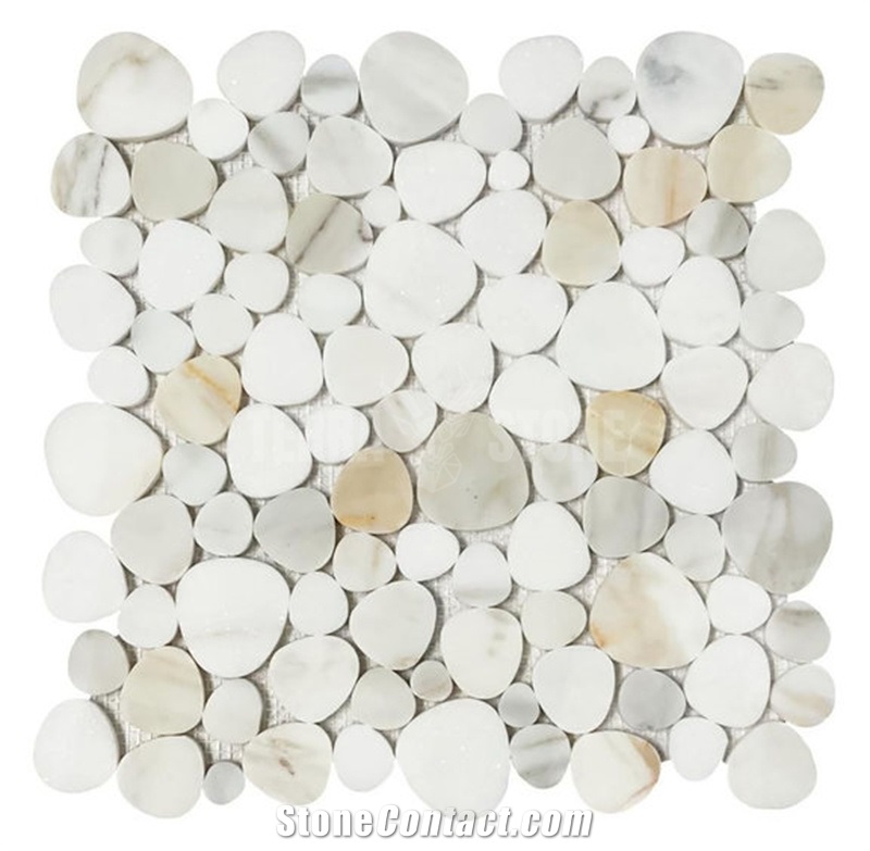 Carrara White And Bardiglio Gray Marble Mosaic Pebble Tile