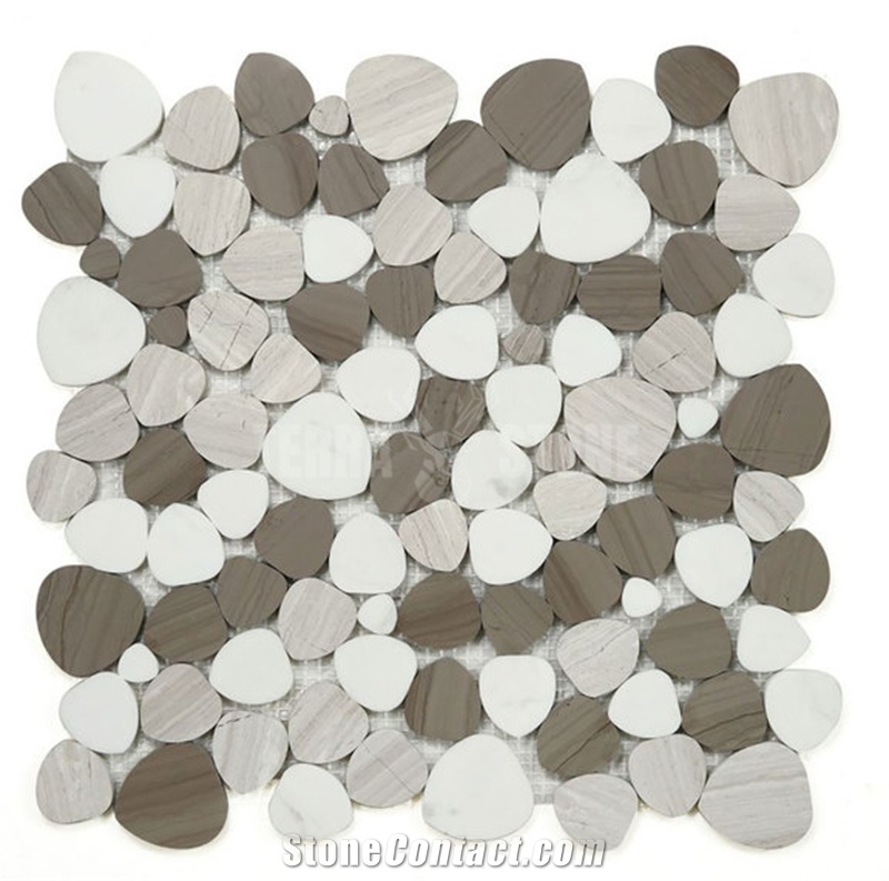 Carrara White And Bardiglio Gray Marble Mosaic Pebble Tile