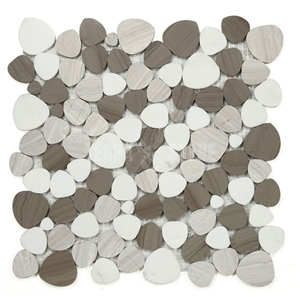 Carrara White And Bardiglio Gray Marble Mosaic Pebble Tile
