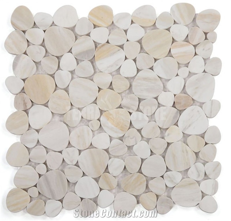Carrara White And Bardiglio Gray Marble Mosaic Pebble Tile