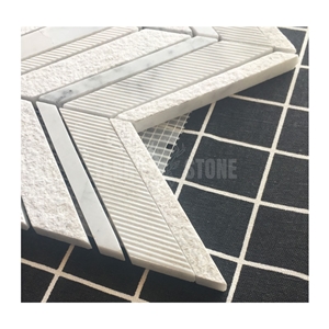 Carrara White Marble Chevron Backplash Textured Mosaic