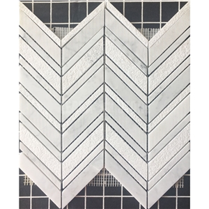 Carrara White Marble Chevron Backplash Textured Mosaic