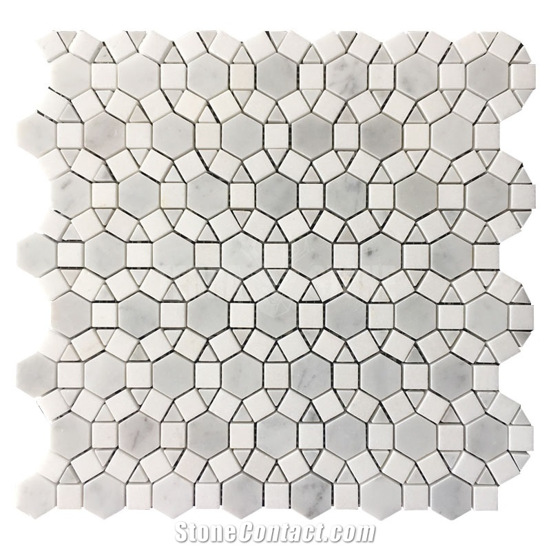 Football Pattern Carrara White And Thassos Marble Mosaic
