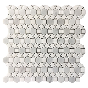 Football Pattern Carrara White And Thassos Marble Mosaic
