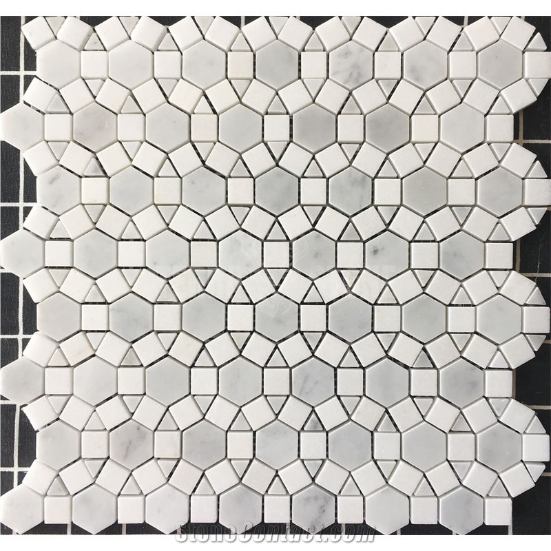 Football Pattern Carrara White And Thassos Marble Mosaic