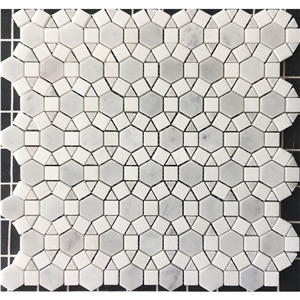 Football Pattern Carrara White And Thassos Marble Mosaic