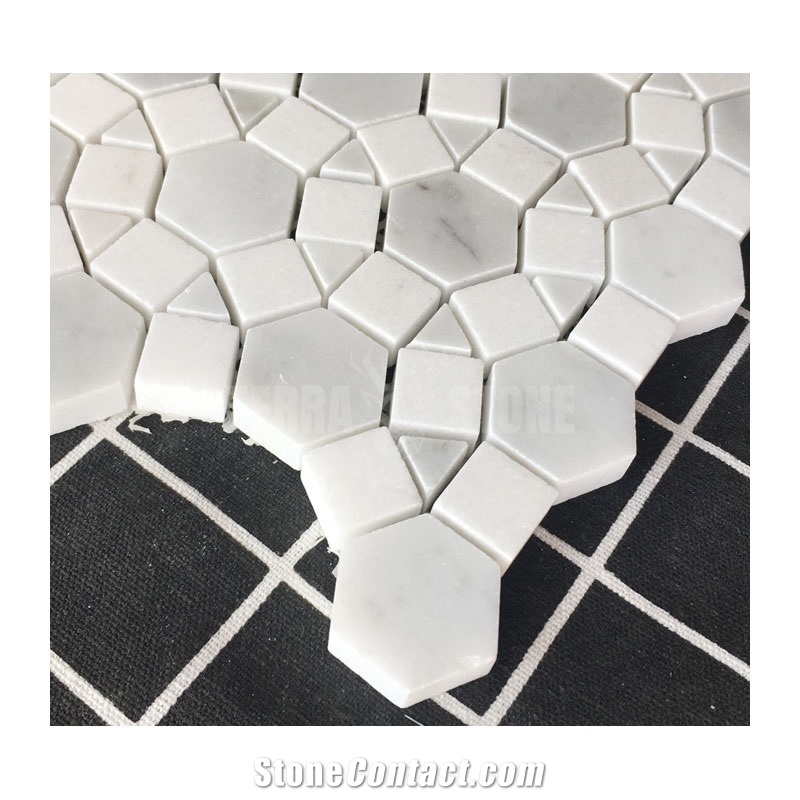 Football Pattern Carrara White And Thassos Marble Mosaic