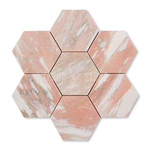 Herringbone Norwegian Rose Pink Marble Mosaic Floor Tile