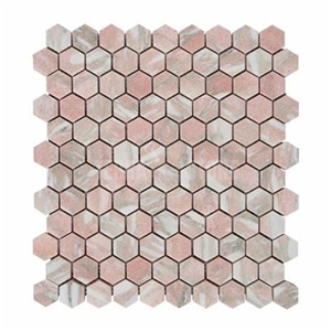 Herringbone Norwegian Rose Pink Marble Mosaic Floor Tile