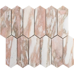 Herringbone Norwegian Rose Pink Marble Mosaic Floor Tile