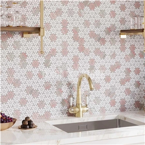 MEADOW NORWEGIAN ROSE FLOWER MARBLE MOSAIC TILE