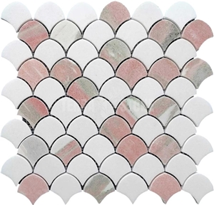 NORWEGIAN ROSE AND THASSOS MINI SCALE MARBLE MOSAIC TILE