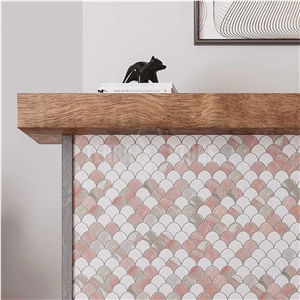 NORWEGIAN ROSE AND THASSOS MINI SCALE MARBLE MOSAIC TILE