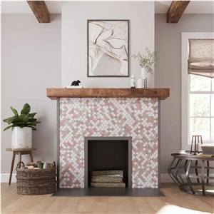 NORWEGIAN ROSE AND THASSOS MINI SCALE MARBLE MOSAIC TILE