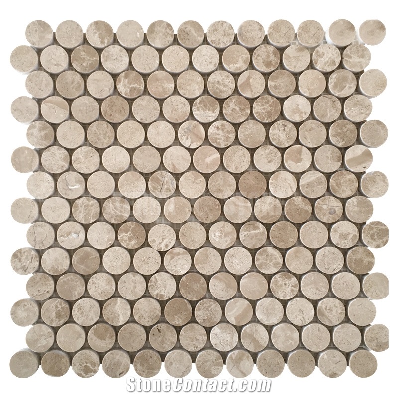 Penny Round Stone Mosaic Emperador Light Marble Floor Tile
