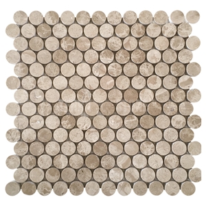 Penny Round Stone Mosaic Emperador Light Marble Floor Tile Penny Round Stone Mosaic Emperador Light Marble Floor Tile