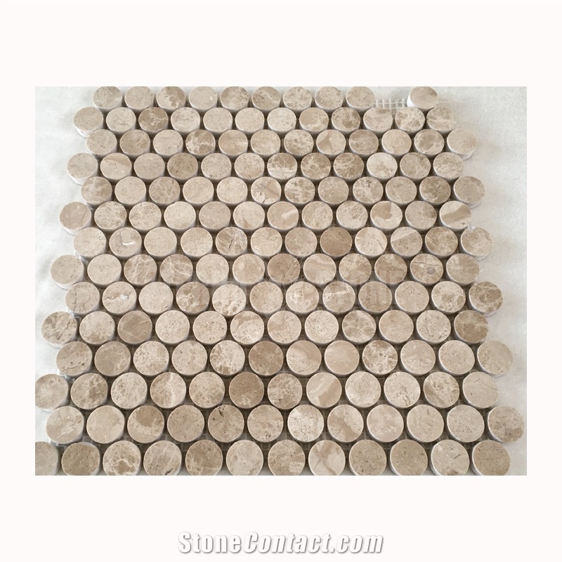 Penny Round Stone Mosaic Emperador Light Marble Floor Tile