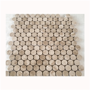 Penny Round Stone Mosaic Emperador Light Marble Floor Tile