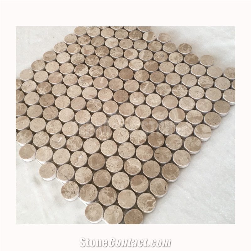 Penny Round Stone Mosaic Emperador Light Marble Floor Tile