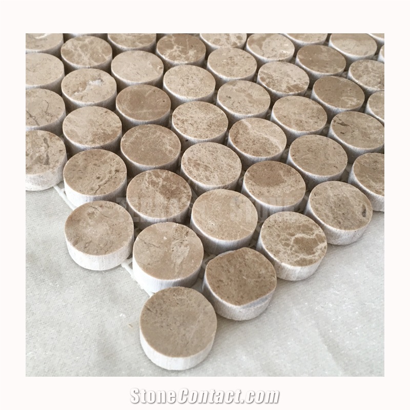 Penny Round Stone Mosaic Emperador Light Marble Floor Tile